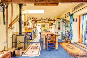 An image of the full cottage inside in the living area, dining room and kitchen all open plan. Dalby Forest, North Yorkshire.