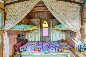 An image of the beds in our avon wagon, Dalby Forest, North Yorkshire. Comfortable and warm relaxed space for getaways.