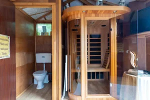 An image of our sauna at our family holiday cottage in Scarborough, North Yorkshire.