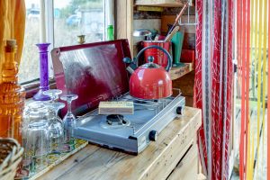 An image of our cooking facilities in our oxo wagon in Dalby Forest, North Yorkshire. Glassware provided.