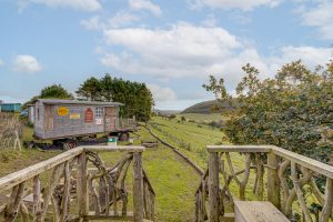 Another outdoor image looking out from our oxo glamping wagon on our farm in Dalby Forest, North Yorkshire.